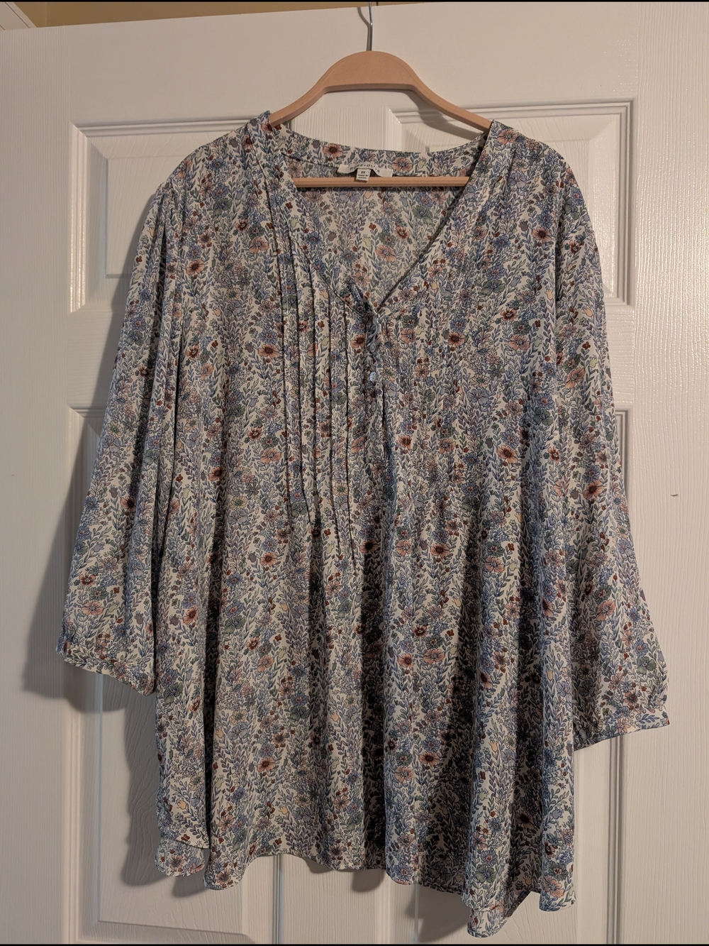 Rose & Olive Blue Multi Floral Pintuck Tunic